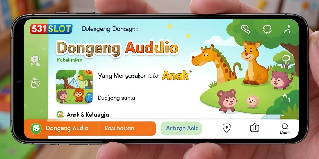 Tampilan aplikasi 531SLOT dengan berbagai pilihan dongeng audio.