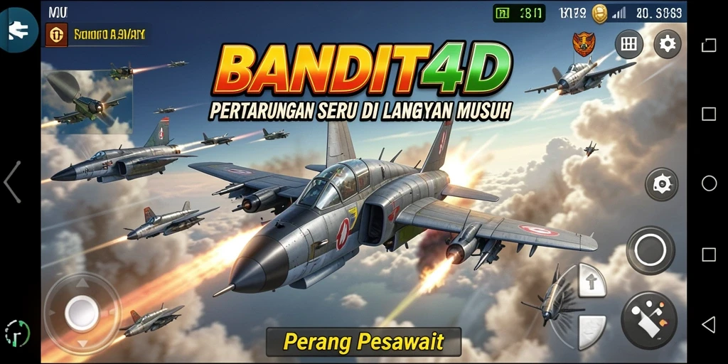 Tampilan antarmuka permainan Perang Pesawat yang menarik dan interaktif.