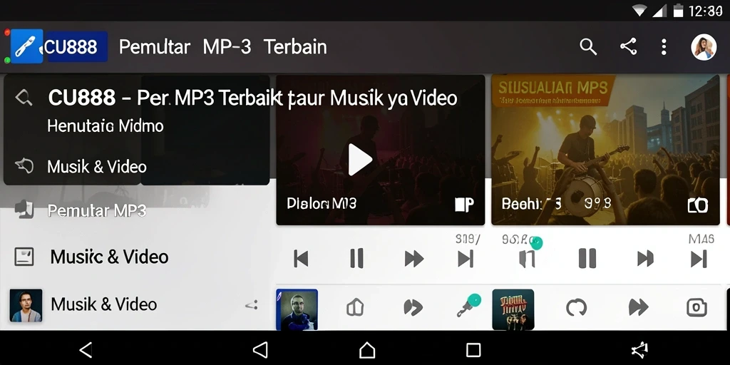 Tampilan antarmuka aplikasi CU888 untuk pemutar MP3 yang intuitif dan menarik.