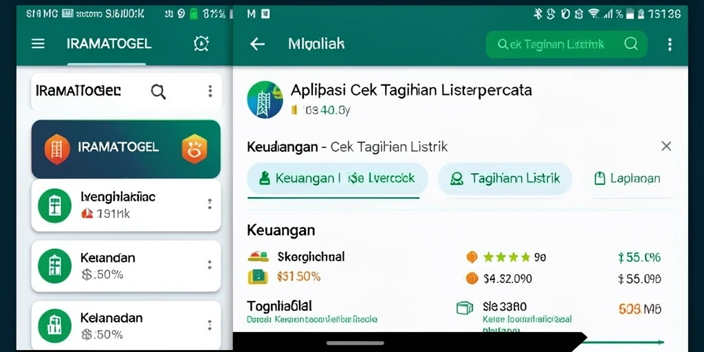 Tampilan antarmuka aplikasi IRAMATOGEL untuk cek tagihan listrik.