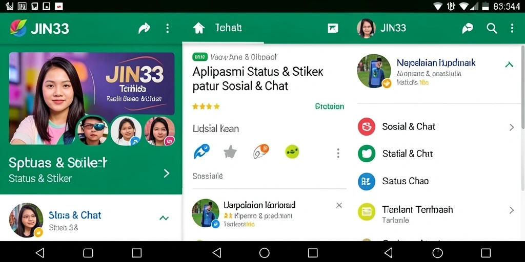 Antarmuka JIN33 menampilkan berbagai stiker lucu dan menarik.
