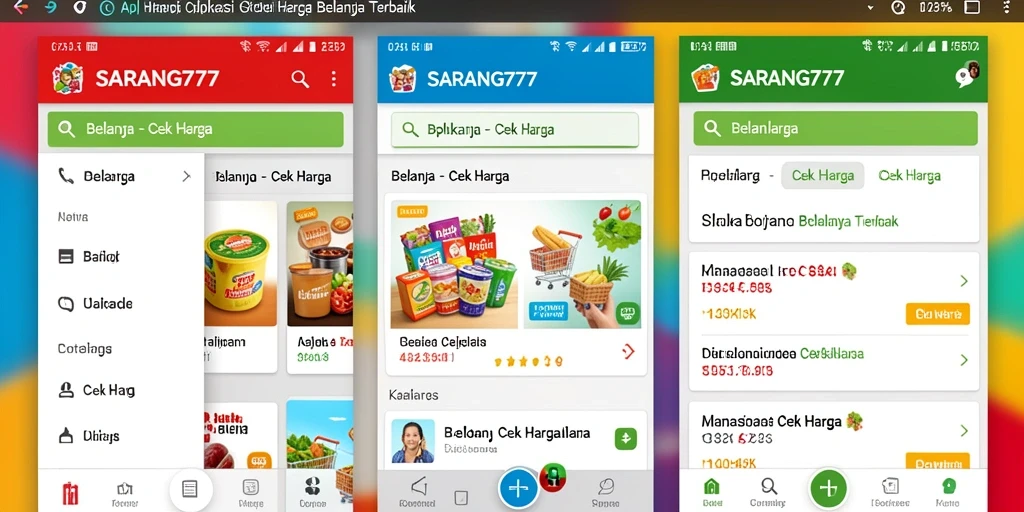 Tampilan antarmuka aplikasi Cek Harga SARANG777 yang menarik dan informatif.